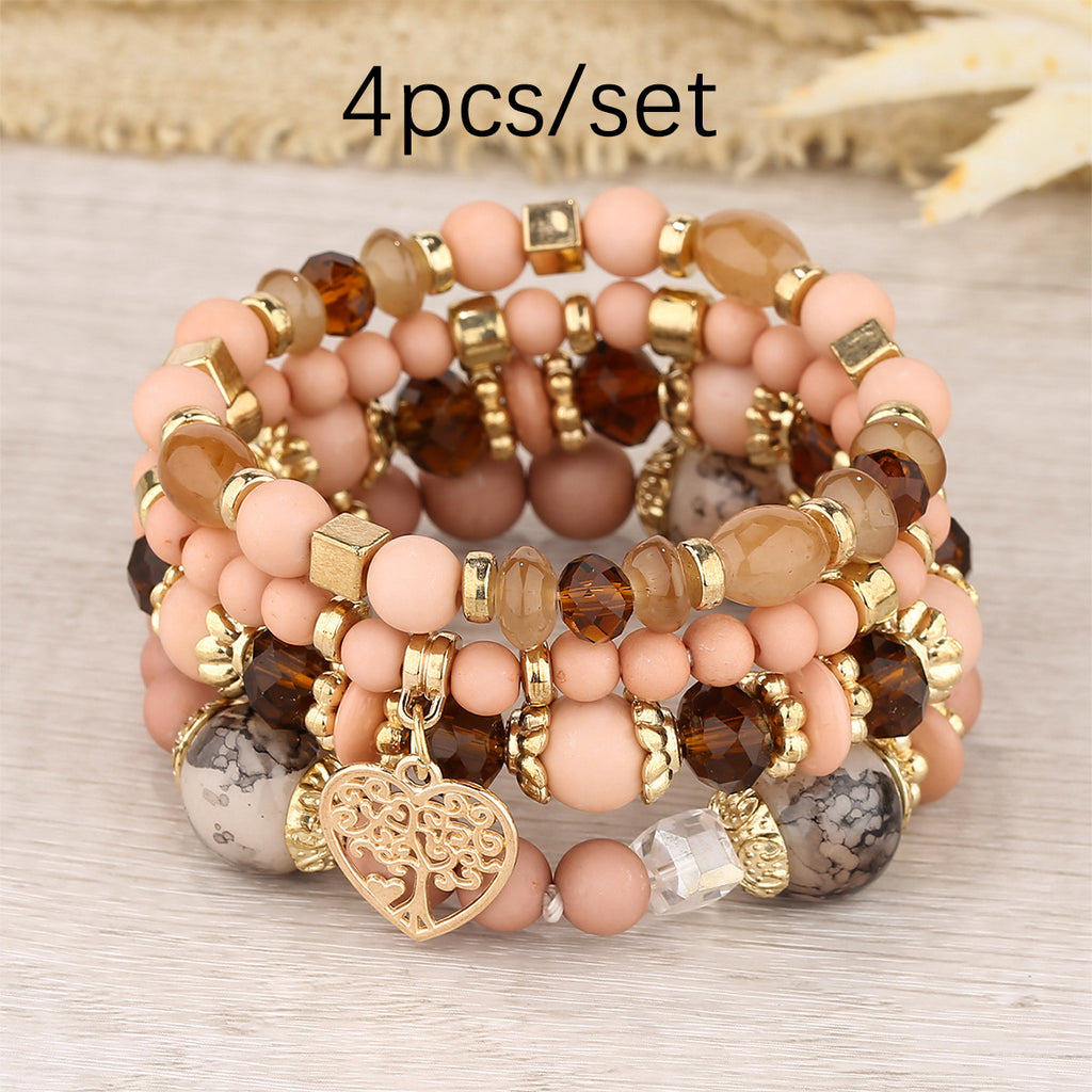European and American Hot Sale Bohemian Style Multi-layer Hollow Love Pendant Tassel Bracelet suit Glass Beads Multi-layer Jewelry