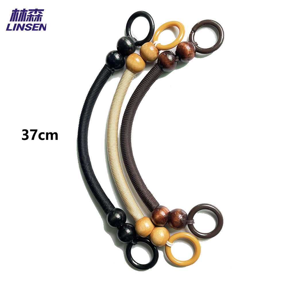 33/37/47 Wooden Bead Handle Rattan Woven Basket Carrying Ring Vintage Beaded Accessories Nylon Rope Handle