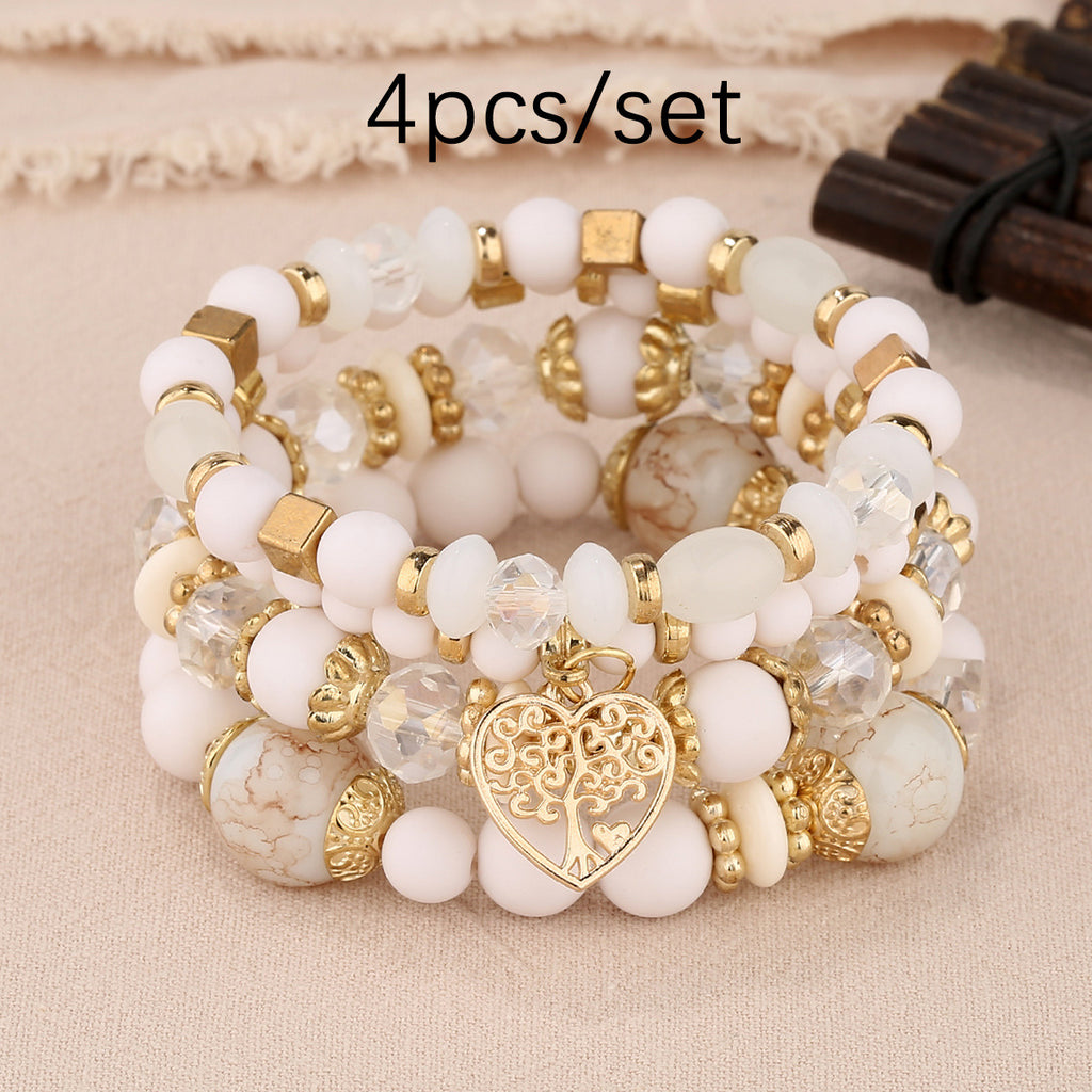European and American Hot Sale Bohemian Style Multi-layer Hollow Love Pendant Tassel Bracelet suit Glass Beads Multi-layer Jewelry