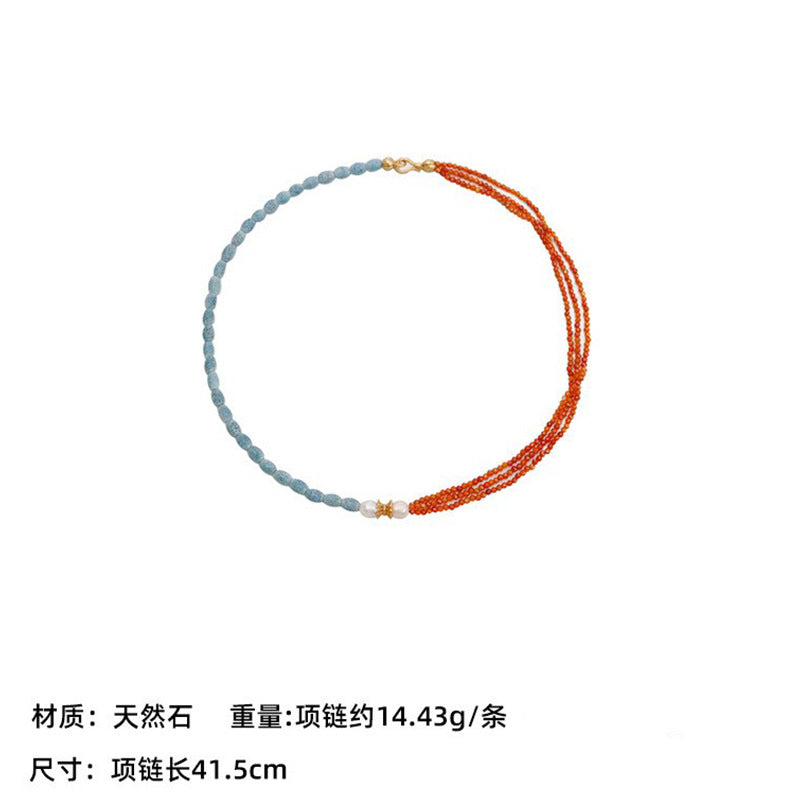 New Chinese Color Oil Dropping Enamel Natural Stone Beaded Necklace Entry Luxury High Fashion Exquisite All-match Clavicle Chain for Women