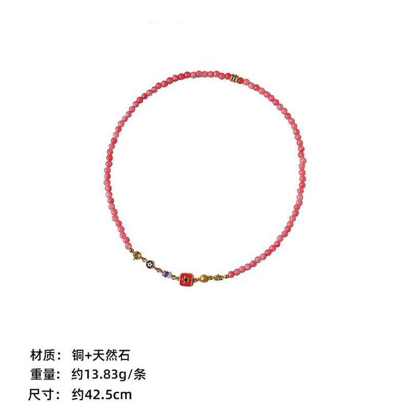 New Chinese Color Oil Dropping Enamel Natural Stone Beaded Necklace Entry Luxury High Fashion Exquisite All-match Clavicle Chain for Women