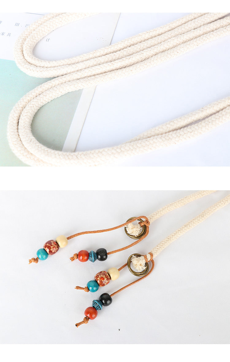 Cotton Rope Belt Women's High-end Retro Accessories Decorative Dress Ethnic Waist Rope Beige Fashion All-match Jeans