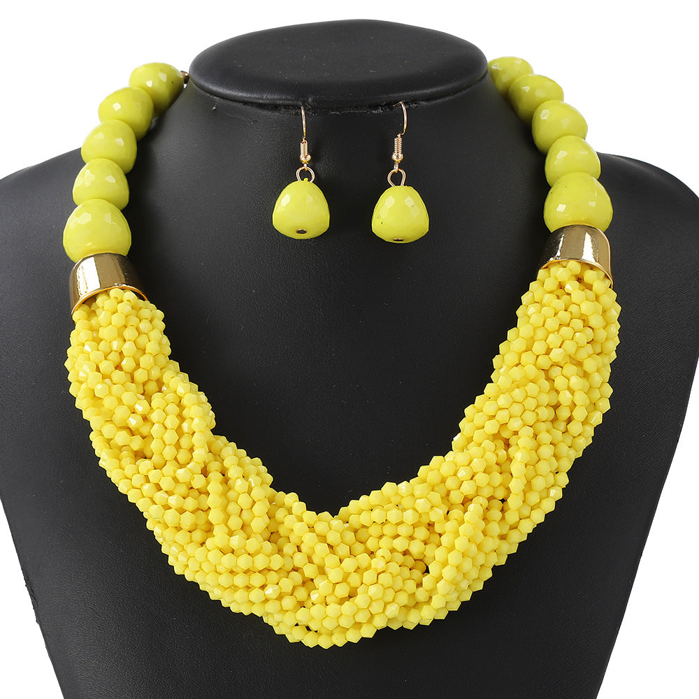 Cross-Border Woven Three-Piece Set of Beaded Rice Beads Multi-Layer Exaggerated Retro Ethnic Style Bohemian Necklace Set for Women