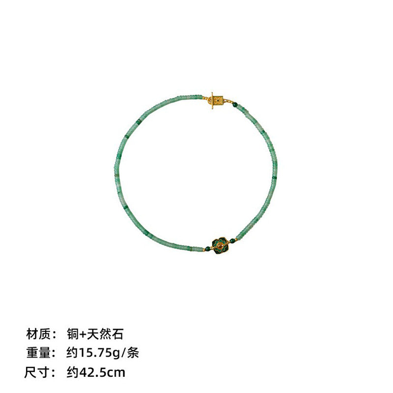 New Chinese Color Oil Dropping Enamel Natural Stone Beaded Necklace Entry Luxury High Fashion Exquisite All-match Clavicle Chain for Women
