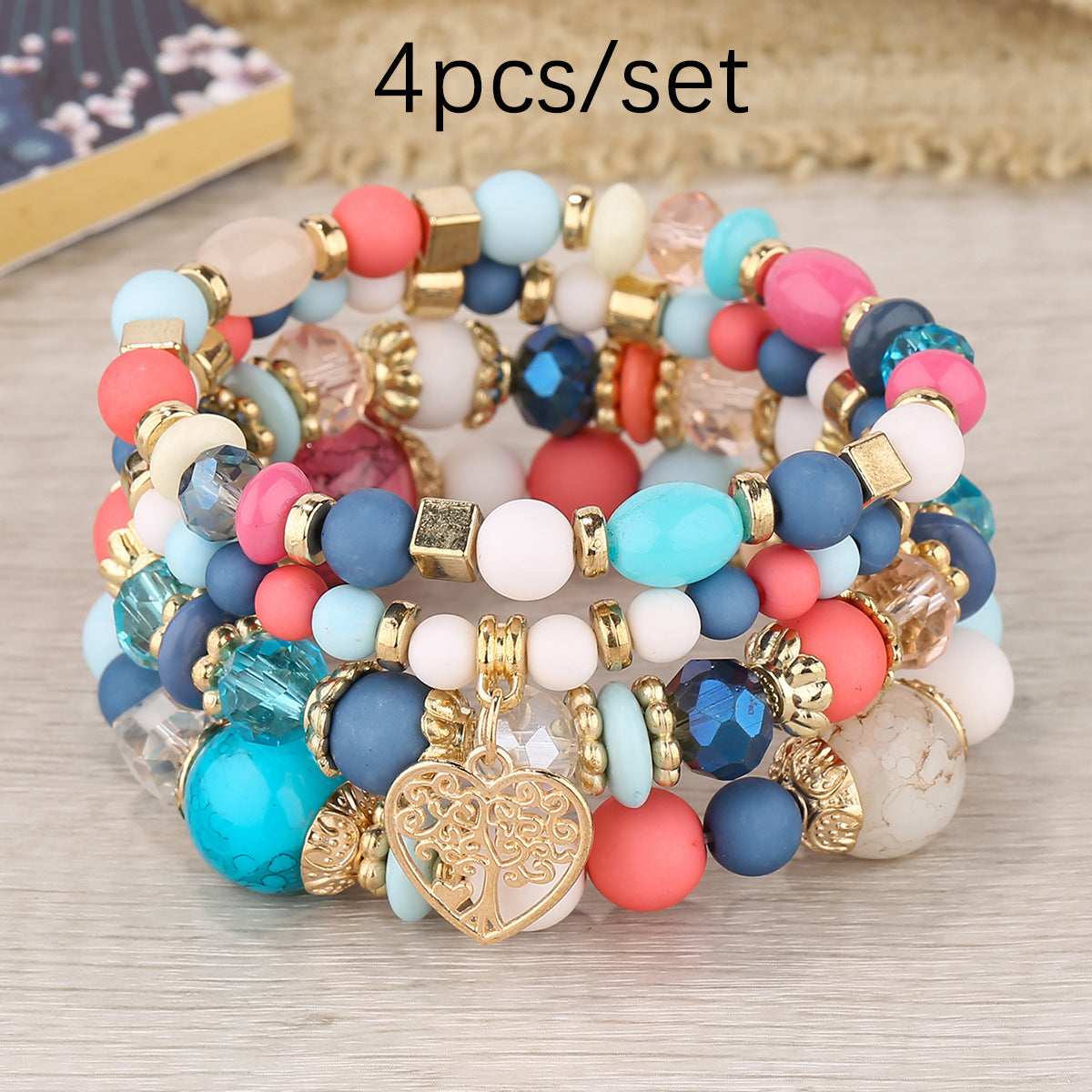 European and American Hot Sale Bohemian Style Multi-layer Hollow Love Pendant Tassel Bracelet suit Glass Beads Multi-layer Jewelry