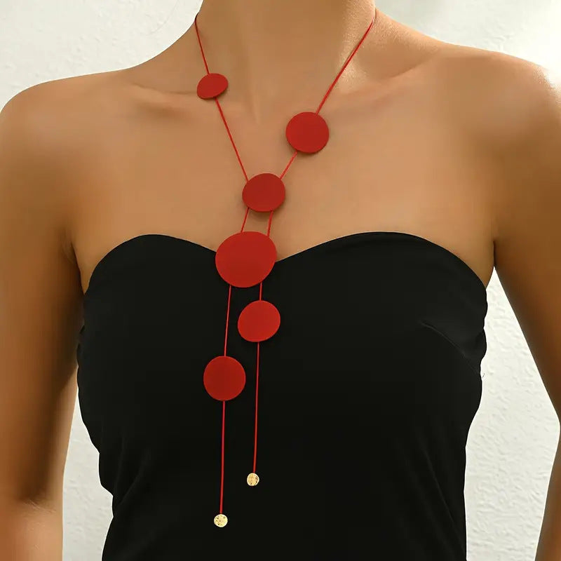 European and American Cross-border All-match Women's Long Necklace Trendy Temperament Jewelry Round Pieces Hollow Geometric Chain Necklace