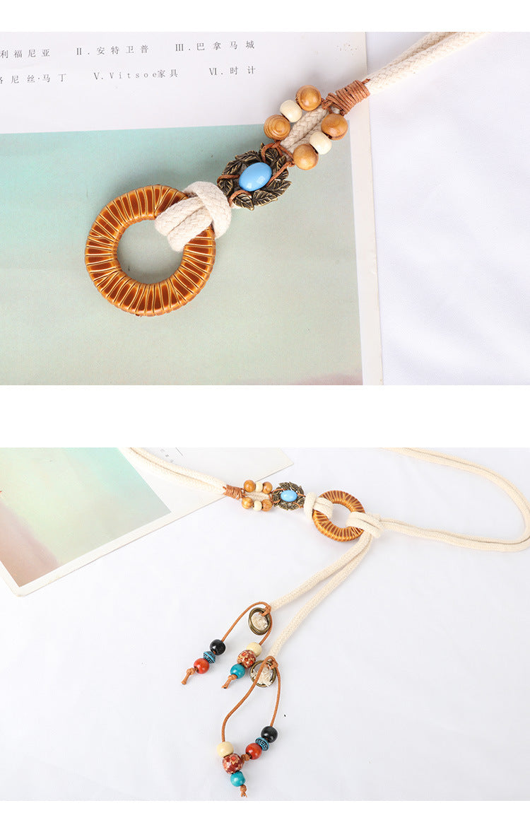 Cotton Rope Belt Women's High-end Retro Accessories Decorative Dress Ethnic Waist Rope Beige Fashion All-match Jeans