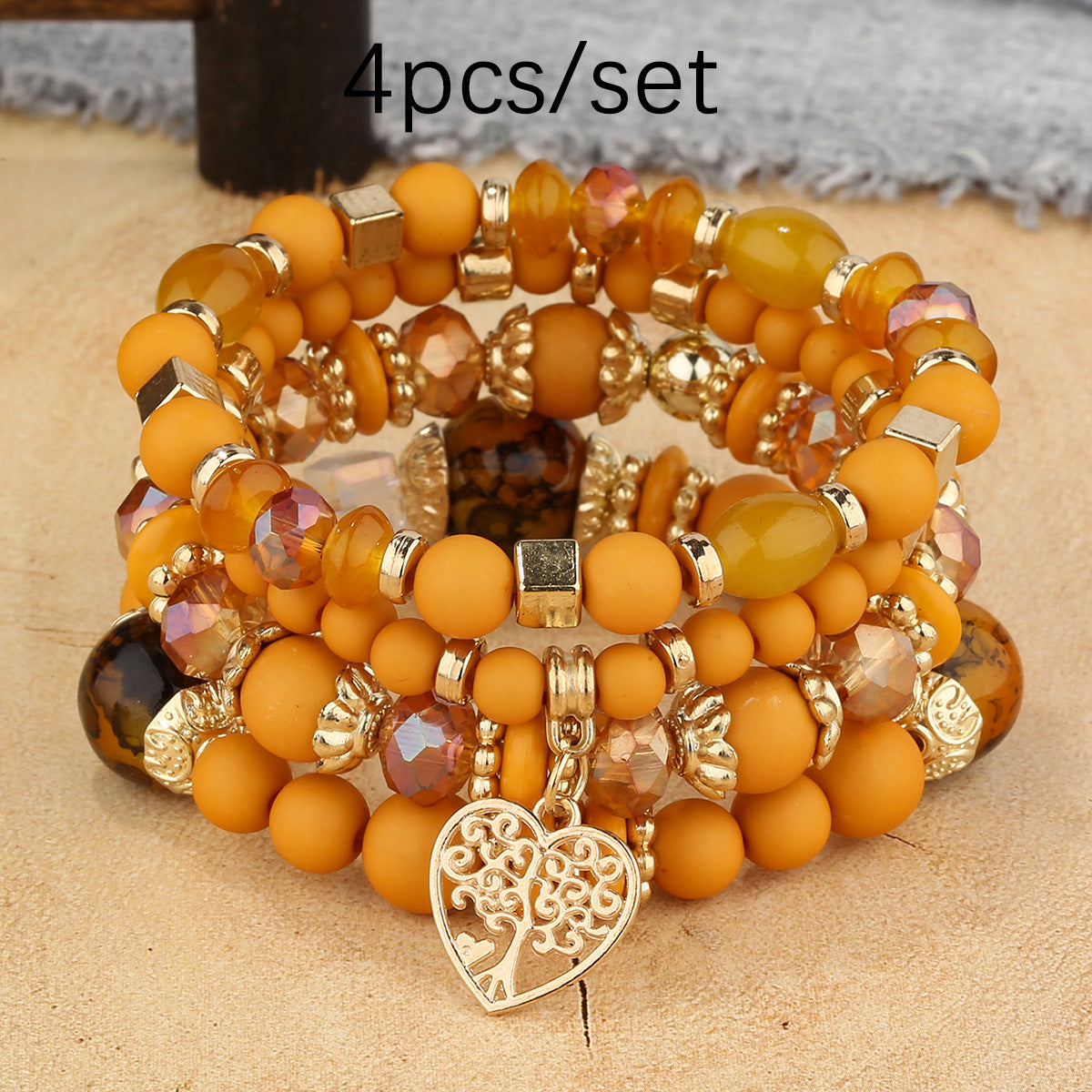 European and American Hot Sale Bohemian Style Multi-layer Hollow Love Pendant Tassel Bracelet suit Glass Beads Multi-layer Jewelry