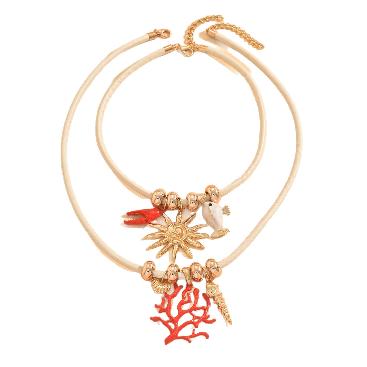Ocean Coral Tower Snail Crab Claw Heart Oil Drop Necklace Two-Piece Set European and American Cross-Border Clavicle Chain High-End Jewelry