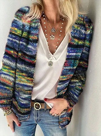 2024 autumn and winter Europe and the United States cross-border Amazon foreign trade loose-fitting comfortable leisure color women printed knitted cardigan women