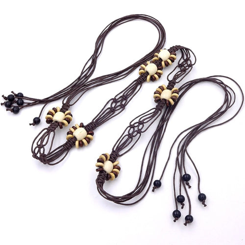 Abacus Wooden Beads Flat Knot Fashion Ethnic Style Women Beaded Belt with Long Dress Bohemian Women Decoration