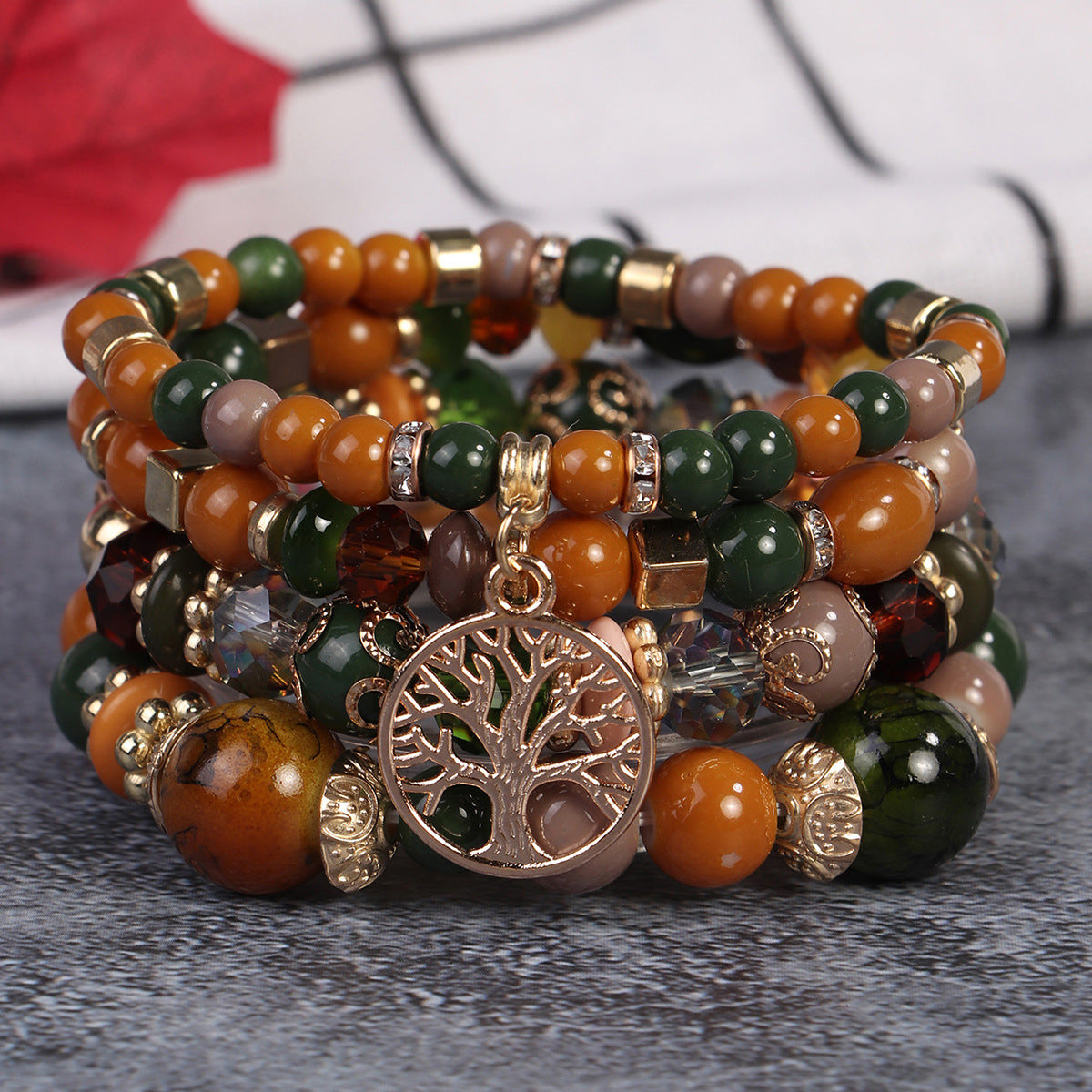 Cross-Border Popular 4-Piece Set of Bohemian Retro Style Multi-Layer Beaded Bracelets with Tree of Life Pendant Wholesale