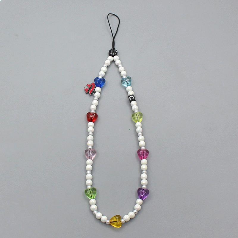 Online popular anti-lost mobile phone chain rainbow mobile phone chain same enamel beads DIY mobile phone lanyard factory direct sales