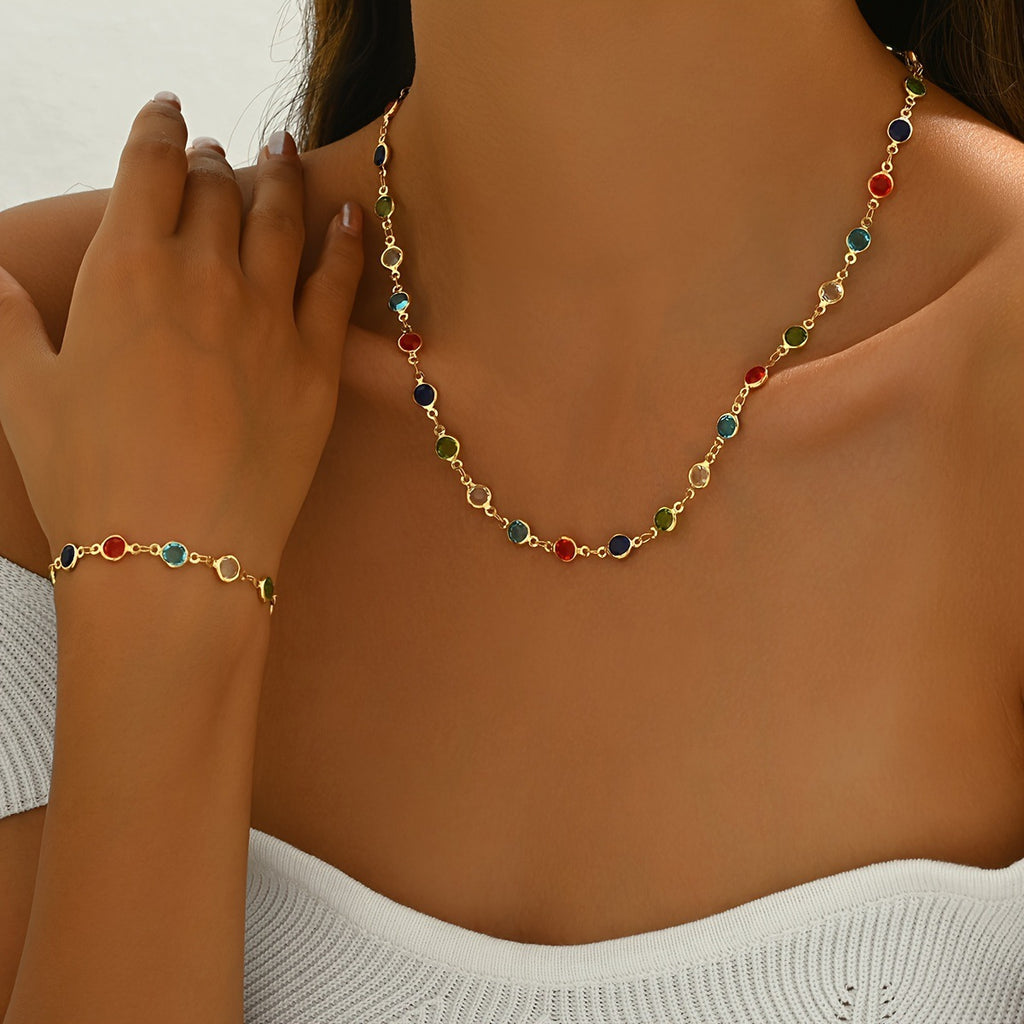 Collana e Bracciale Zirconi Colorati Set 2 Pezzi - Donna