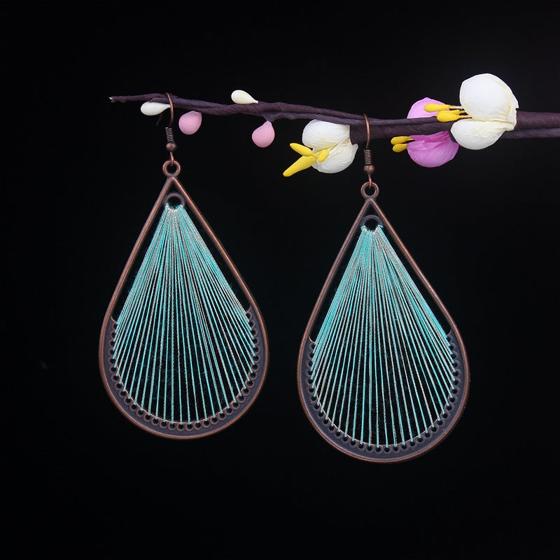 Bohemian Turquoise Earrings European and American Retro Owl Geometric Dreamcatcher Feather Tassel Earrings Women