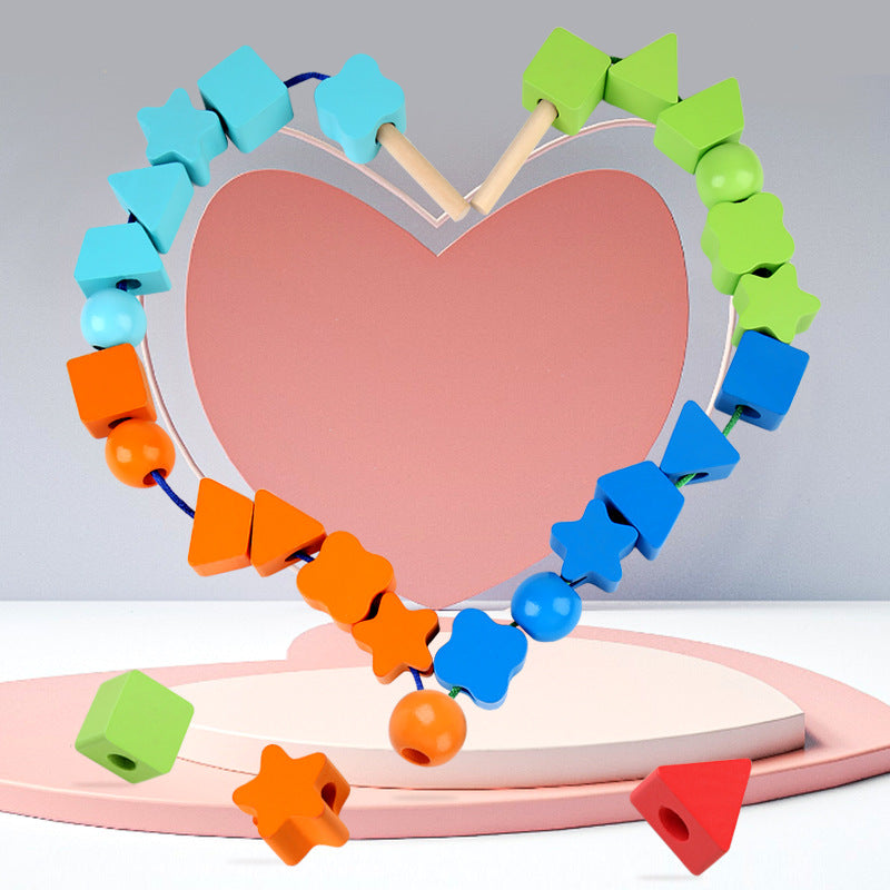 Children's wooden geometric shape colorful beaded kindergarten baby DIY early education puzzle letters and numbers string beaded