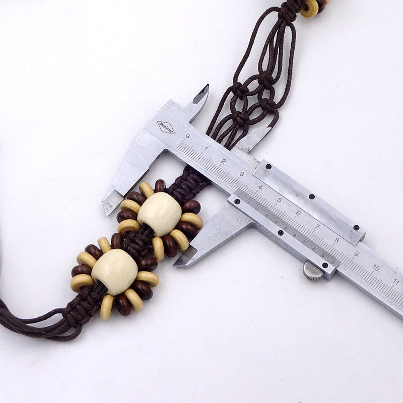 Abacus Wooden Beads Flat Knot Fashion Ethnic Style Women Beaded Belt with Long Dress Bohemian Women Decoration