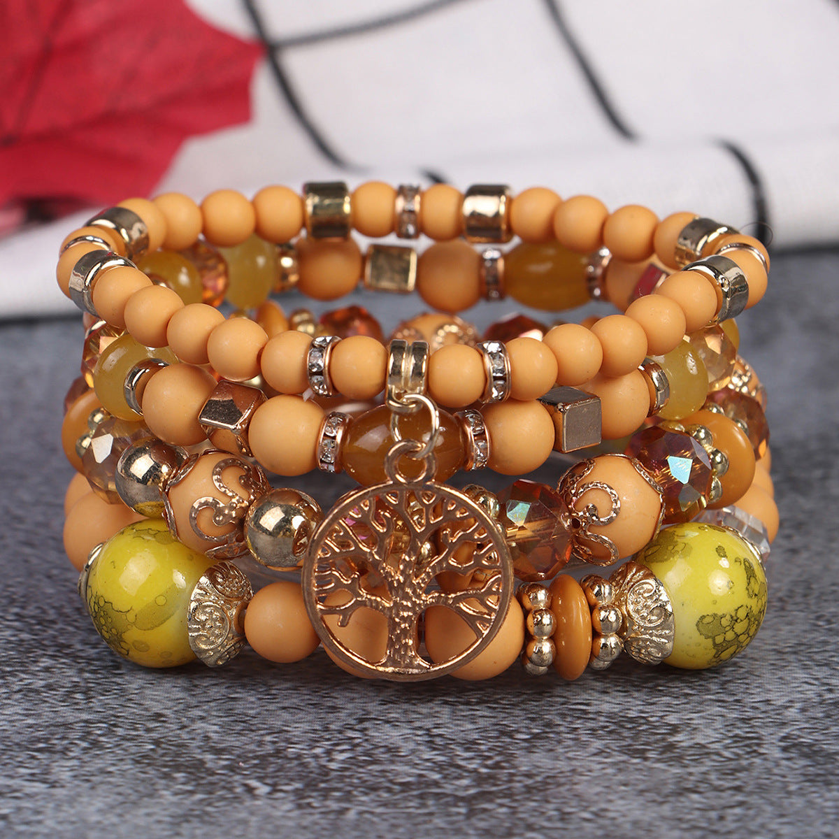 Cross-Border Popular 4-Piece Set of Bohemian Retro Style Multi-Layer Beaded Bracelets with Tree of Life Pendant Wholesale
