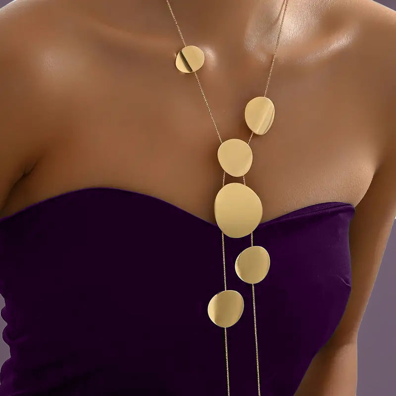 Geometric Hollow Chain Long Necklace - Elegant Women's