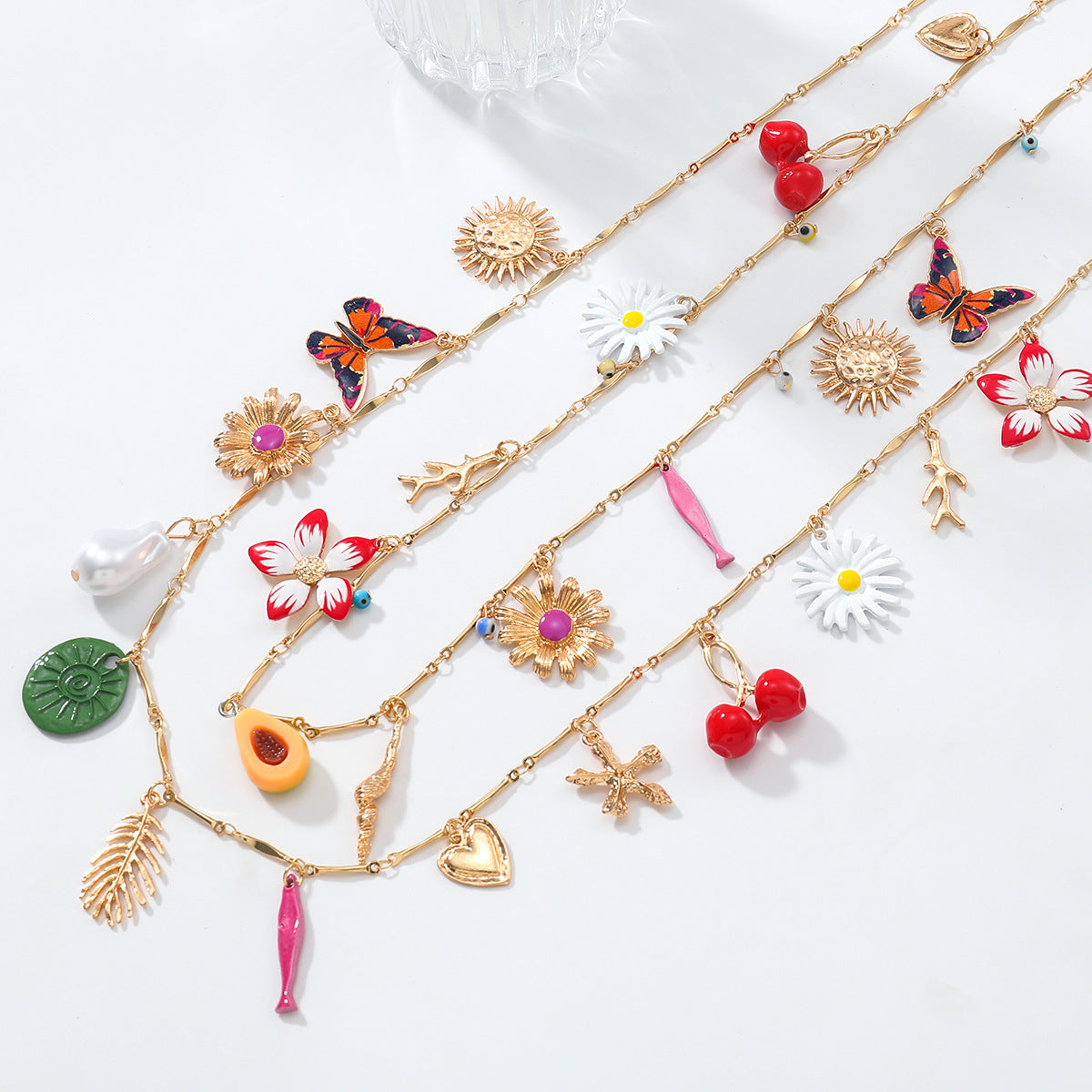 Za European and American Exaggerated Fish Leaf Heart Flower Butterfly Cherry Pendant Necklace Autumn Sweater Chain Women's Cross-Border Supply