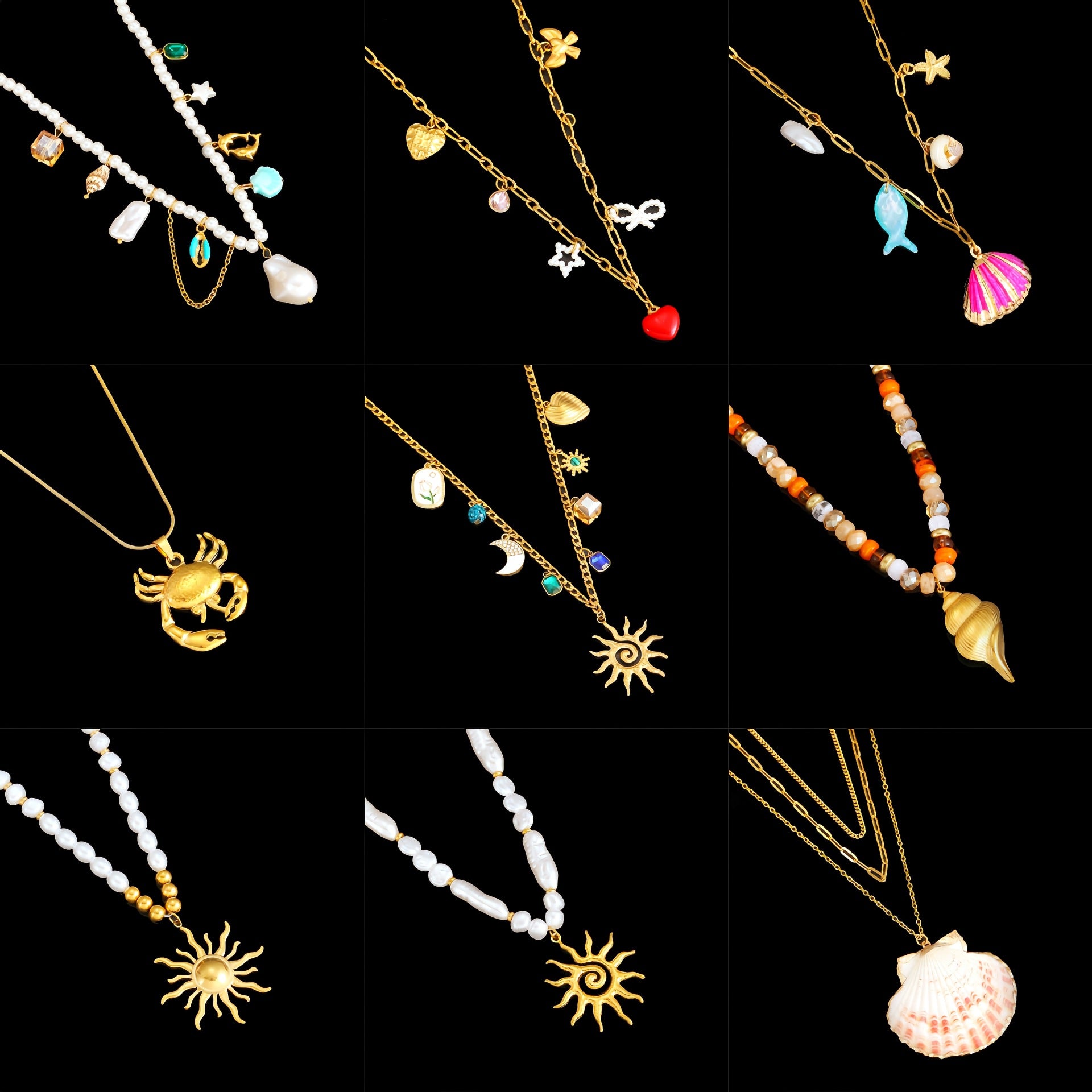 Cross-Border Stainless Steel Necklace Shell Titanium Steel Pendant New Pearl Jewelry Seaside Accessories European and American Non-Fading Jewelry