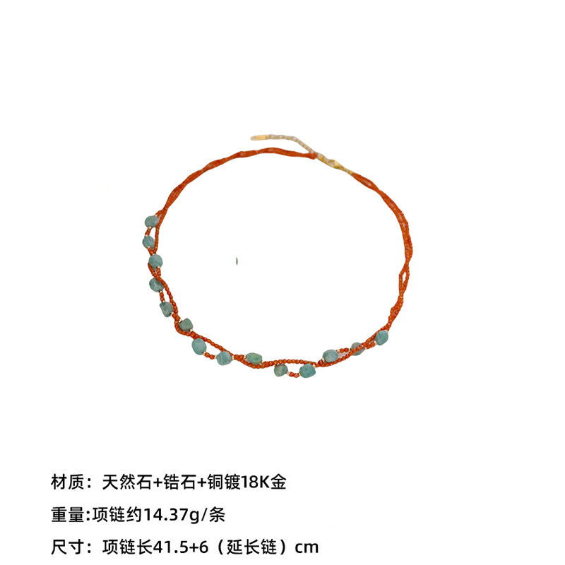 New Chinese Color Oil Dropping Enamel Natural Stone Beaded Necklace Entry Luxury High Fashion Exquisite All-match Clavicle Chain for Women