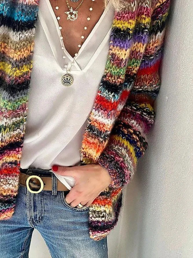 2024 autumn and winter Europe and the United States cross-border Amazon foreign trade loose-fitting comfortable leisure color women printed knitted cardigan women