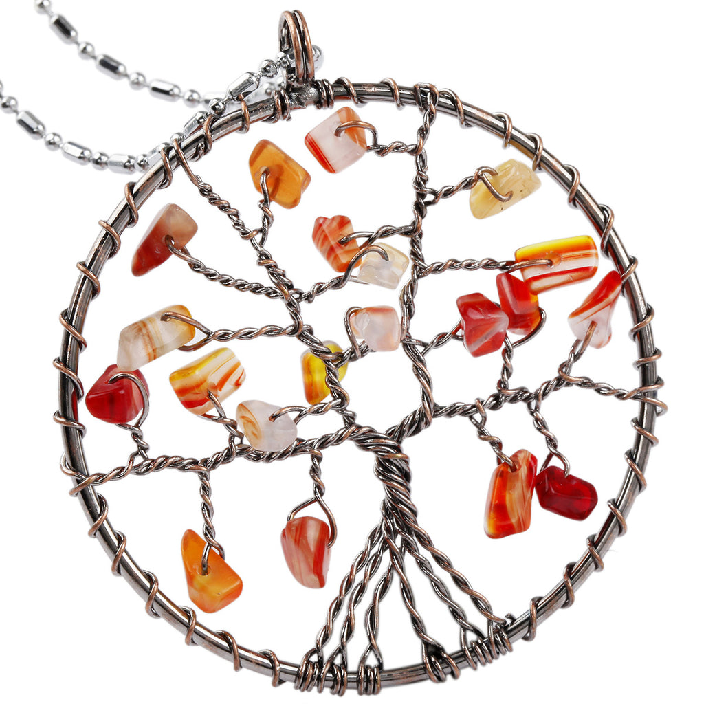Bohemian style natural crystal gravel wound tree of life hollow pendant Fashion necklace crystal pendant