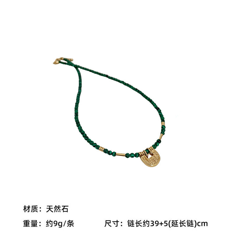 New Chinese Color Oil Dropping Enamel Natural Stone Beaded Necklace Entry Luxury High Fashion Exquisite All-match Clavicle Chain for Women