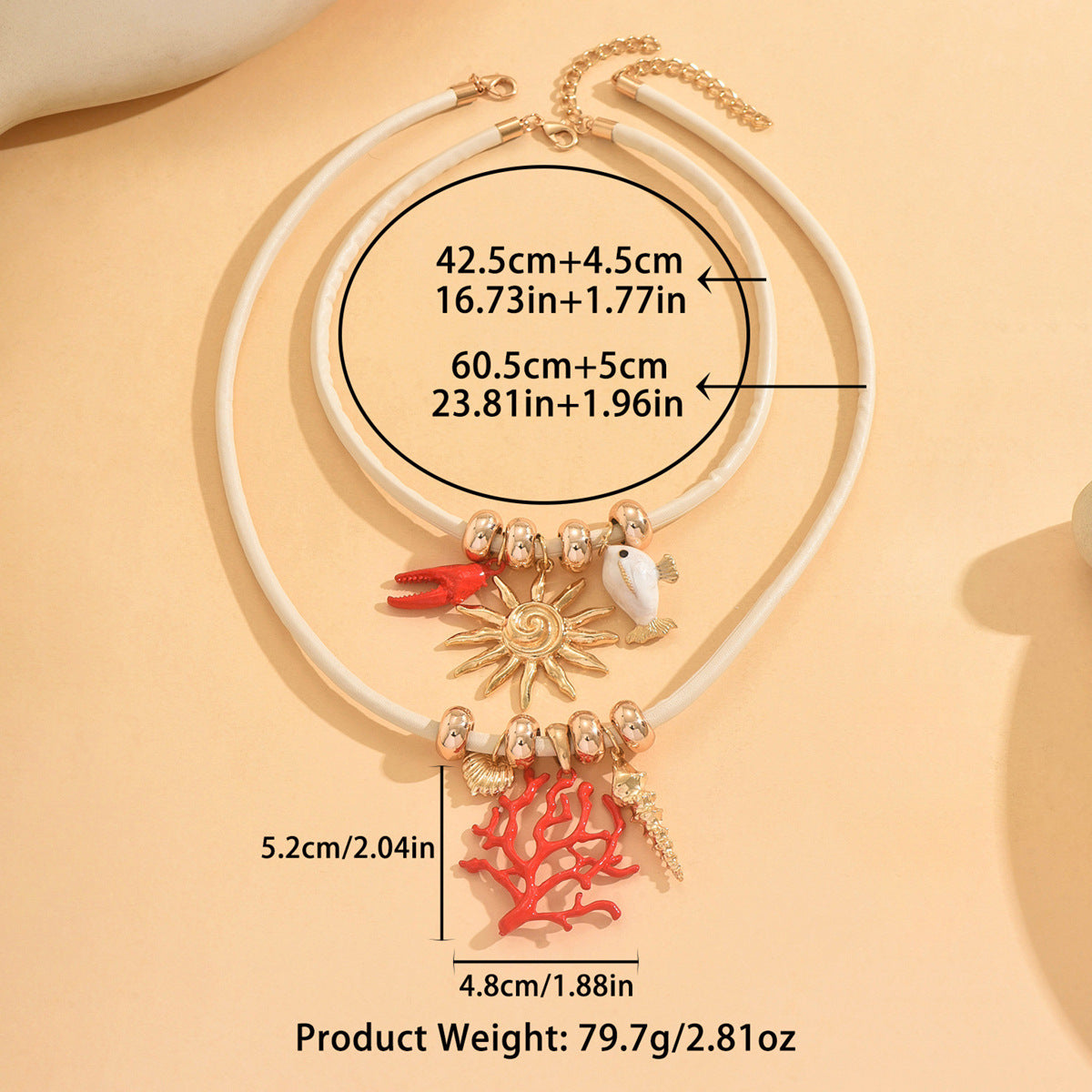 Ocean Coral Tower Snail Crab Claw Heart Oil Drop Necklace Two-Piece Set European and American Cross-Border Clavicle Chain High-End Jewelry
