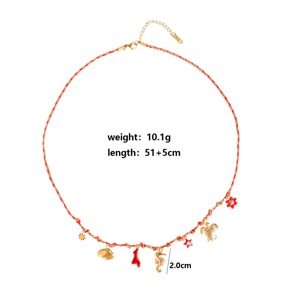 Stainless Steel Personalized DIY Multi-Pendant Necklace European and American Fashion Sun Moon Shell Ceramic Hand-Woven Chain Ins