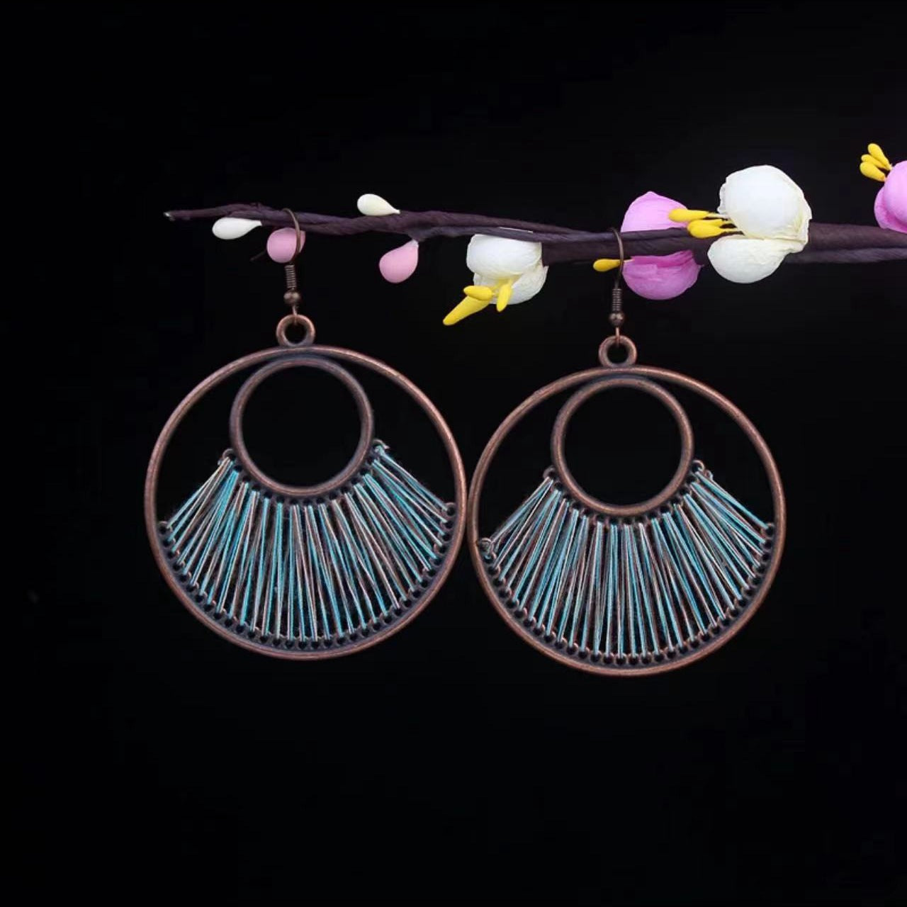 Bohemian Turquoise Earrings European and American Retro Owl Geometric Dreamcatcher Feather Tassel Earrings Women