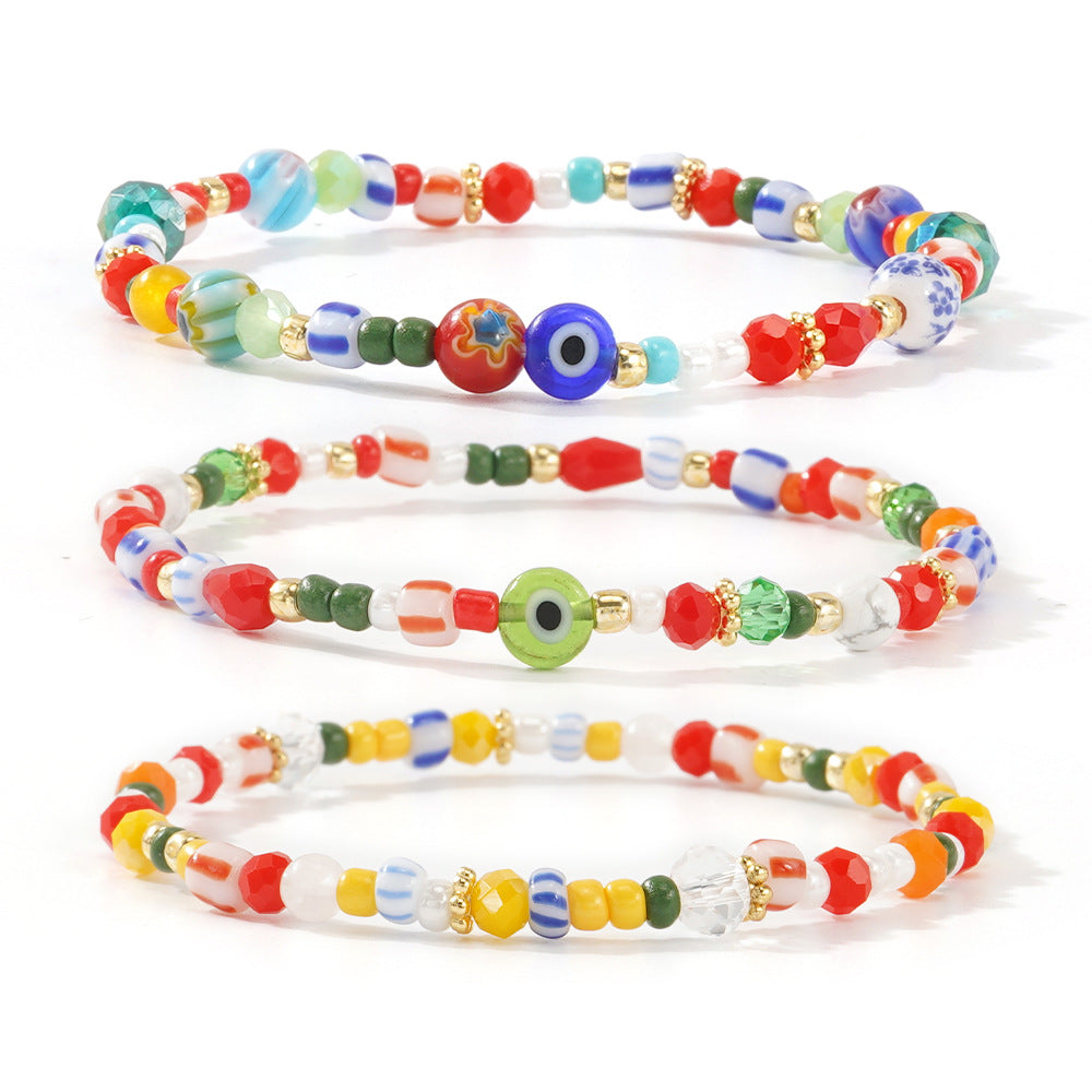 Cross-border Explosions Mixed Color Glass Bracelet Fashion All-match Exotic Color Crystal Bracelet Eye Design Stall