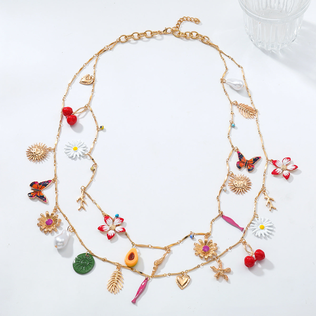 Za European and American Exaggerated Fish Leaf Heart Flower Butterfly Cherry Pendant Necklace Autumn Sweater Chain Women's Cross-Border Supply