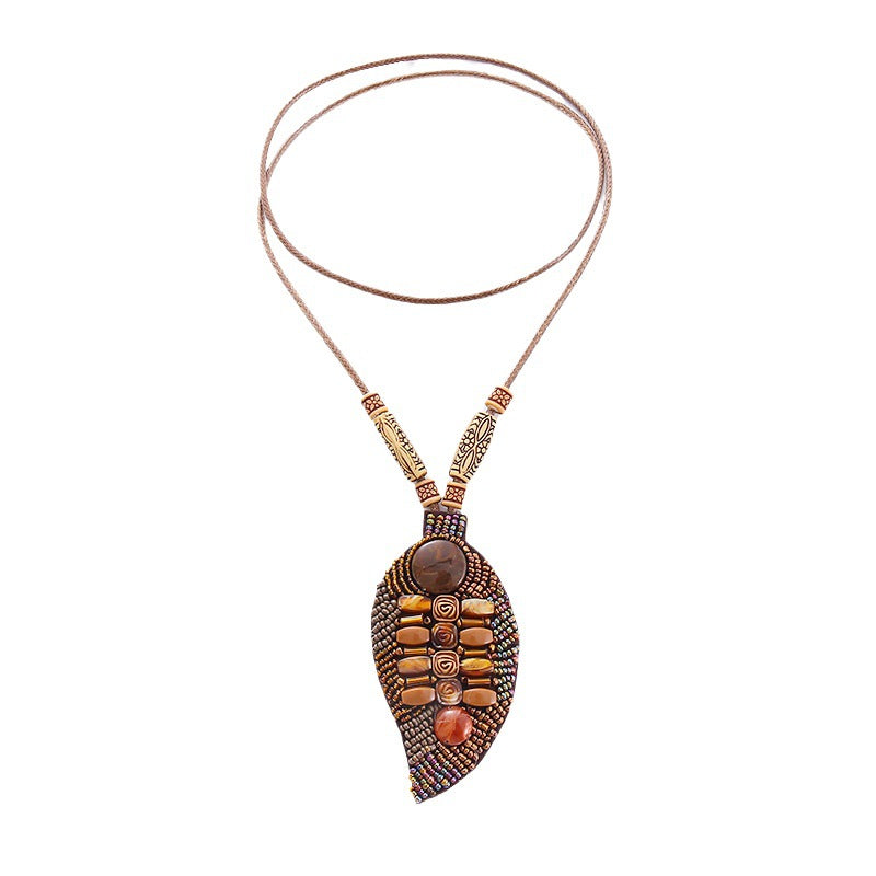 New French Retro Woolen Chain Ethnic Niche Handmade Necklace Leaves Antique Hanfu Ancient Costery Accessories