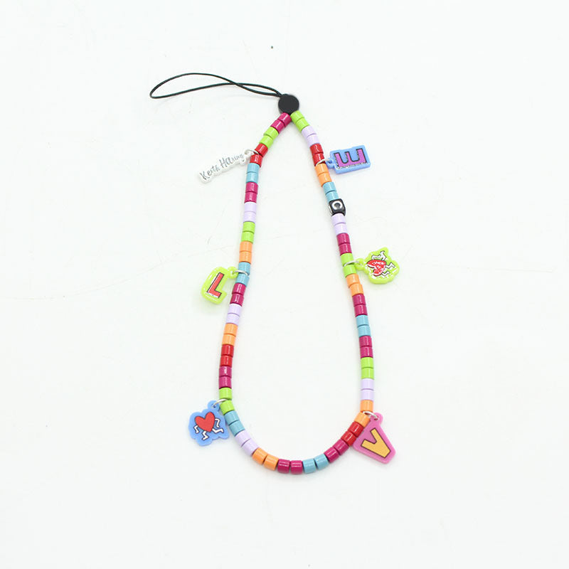 Online popular anti-lost mobile phone chain rainbow mobile phone chain same enamel beads DIY mobile phone lanyard factory direct sales