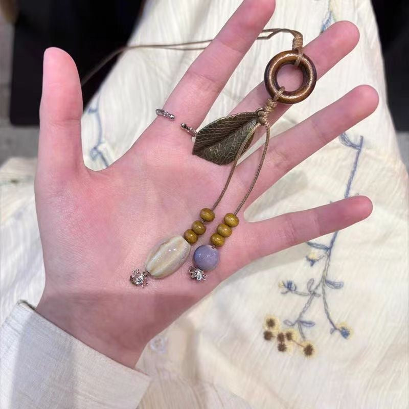 Collana Lunga Ceramica Foglia Nappa Stile Cinese - Donna