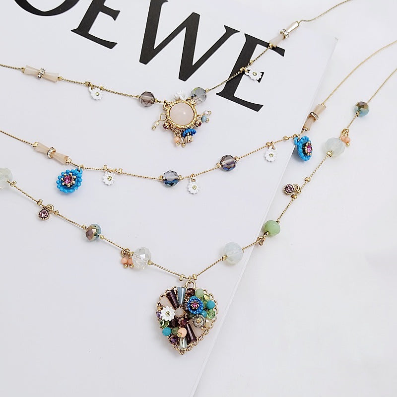 European and American Retro Style Marked Fashionable Design Small Flower Geometric Matchinging Multi-Layered Romantic Fashion Diamond Necklace