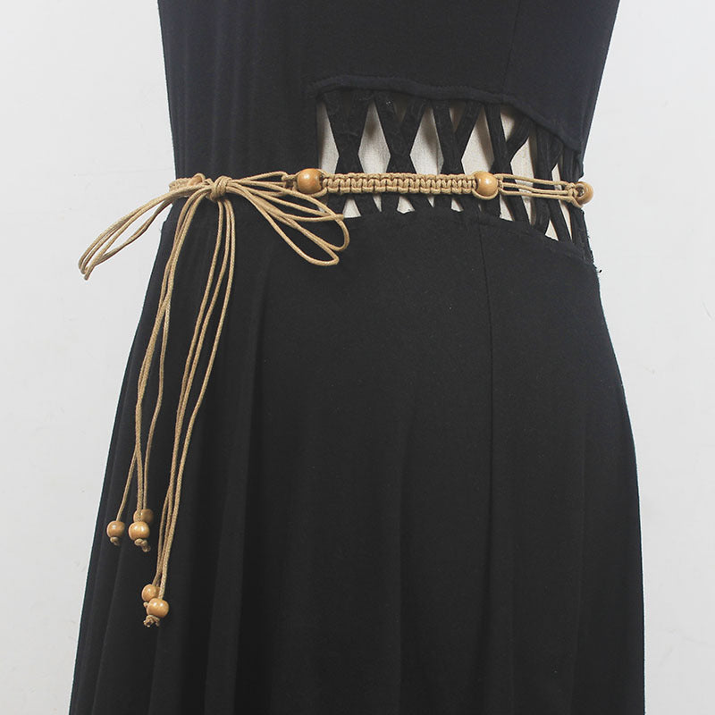 Cintura Etnica Intrecciata con Conchiglie e Nappine - Donna