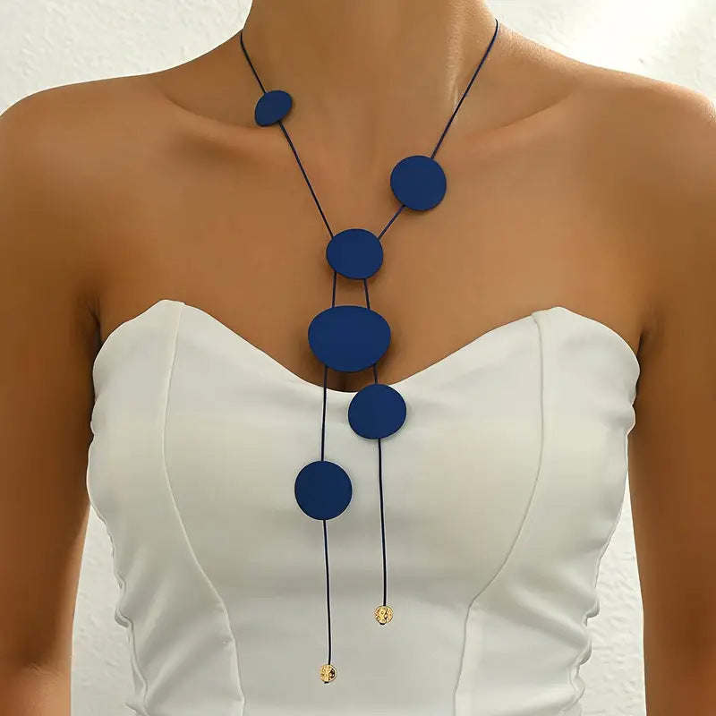 European and American Cross-border All-match Women's Long Necklace Trendy Temperament Jewelry Round Pieces Hollow Geometric Chain Necklace