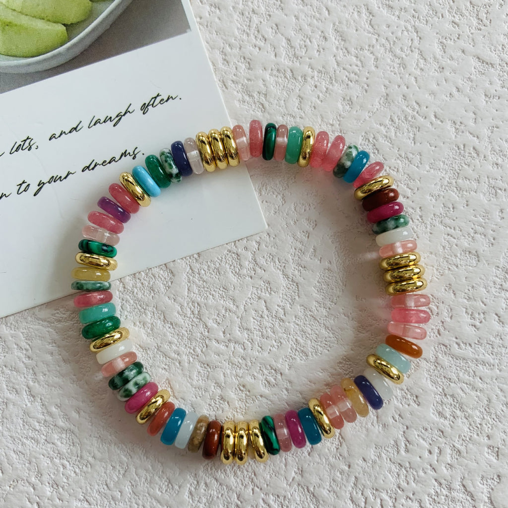 Colorful Stone Bracelet for Women, Niche Light Luxury Design, Retro Mixed Color Jewelry Bracelet, Niche High-End Jewelry Accessories