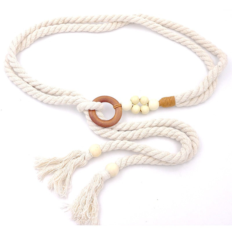 Ethnic Style Retro Belt Accessories High-End Yellow Women's Decoration with Skirt Knotted Braided Hemp Rope Waist Rope Tie