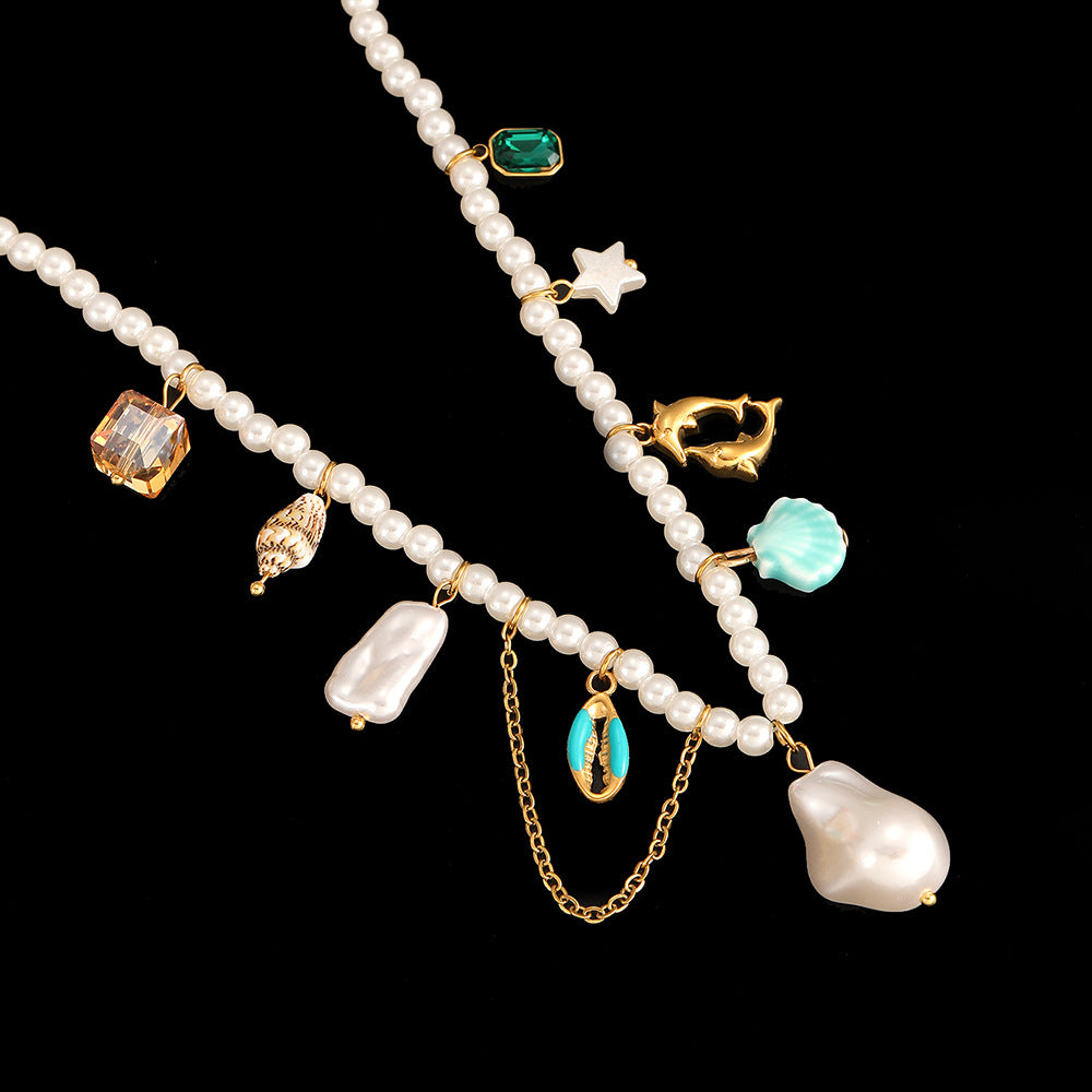 Cross-Border Stainless Steel Necklace Shell Titanium Steel Pendant New Pearl Jewelry Seaside Accessories European and American Non-Fading Jewelry