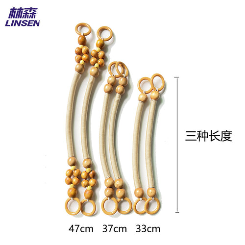 33/37/47 Wooden Bead Handle Rattan Woven Basket Carrying Ring Vintage Beaded Accessories Nylon Rope Handle