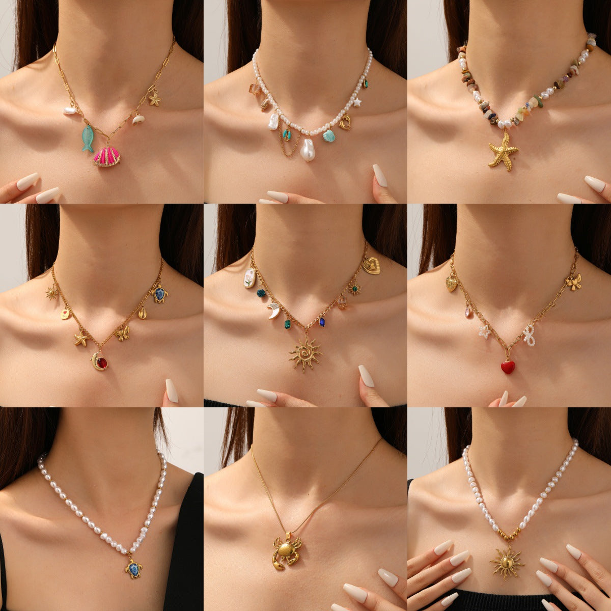 Cross-Border Stainless Steel Necklace Shell Titanium Steel Pendant New Pearl Jewelry Seaside Accessories European and American Non-Fading Jewelry
