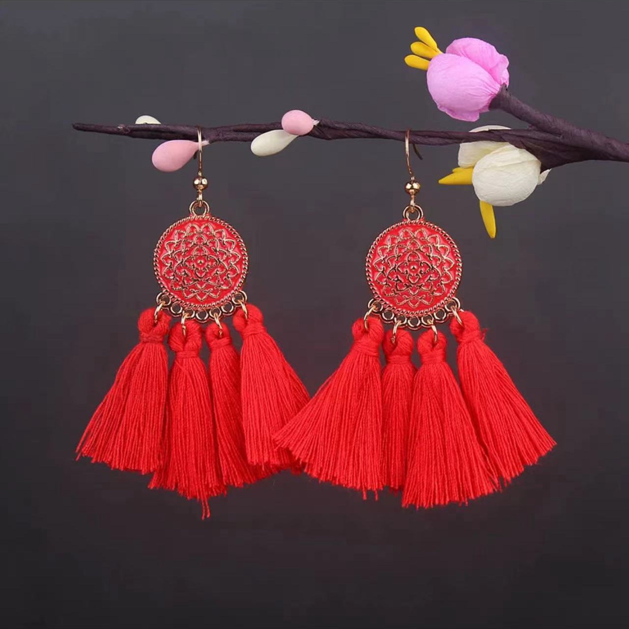Bohemian Turquoise Earrings European and American Retro Owl Geometric Dreamcatcher Feather Tassel Earrings Women