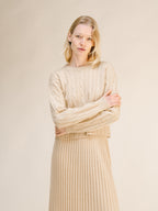 Maglia A Treccia Cashmere Mix Girocollo Taglio Corto