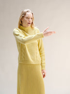 Maglione Mistura Cachemire Collo Alto Ricciolo Con Treccia Laterale