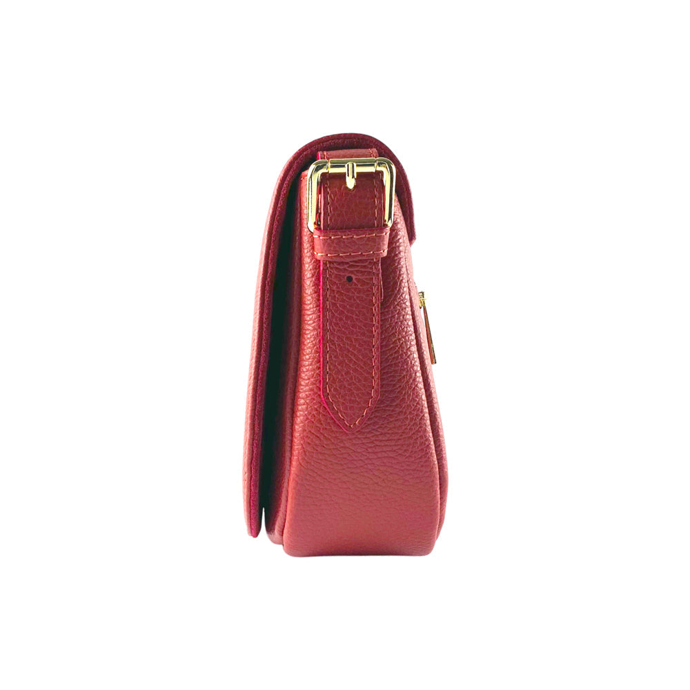 Borsa a Spalla in Vera Pelle Made in Italy - Tracolla Removibile - Fibbia Oro Lucido - Colore Rosso - 26x20x10 cm