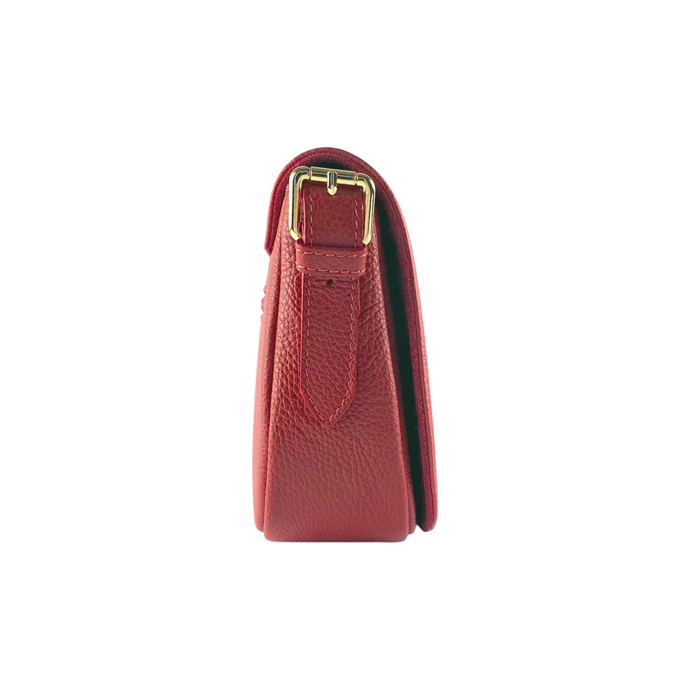 Borsa a Spalla in Vera Pelle Made in Italy - Tracolla Removibile - Fibbia Oro Lucido - Colore Rosso - 26x20x10 cm